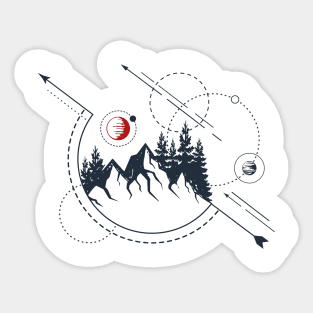 Abstract Forest Mountains, Red Moon, Black Design Sticker